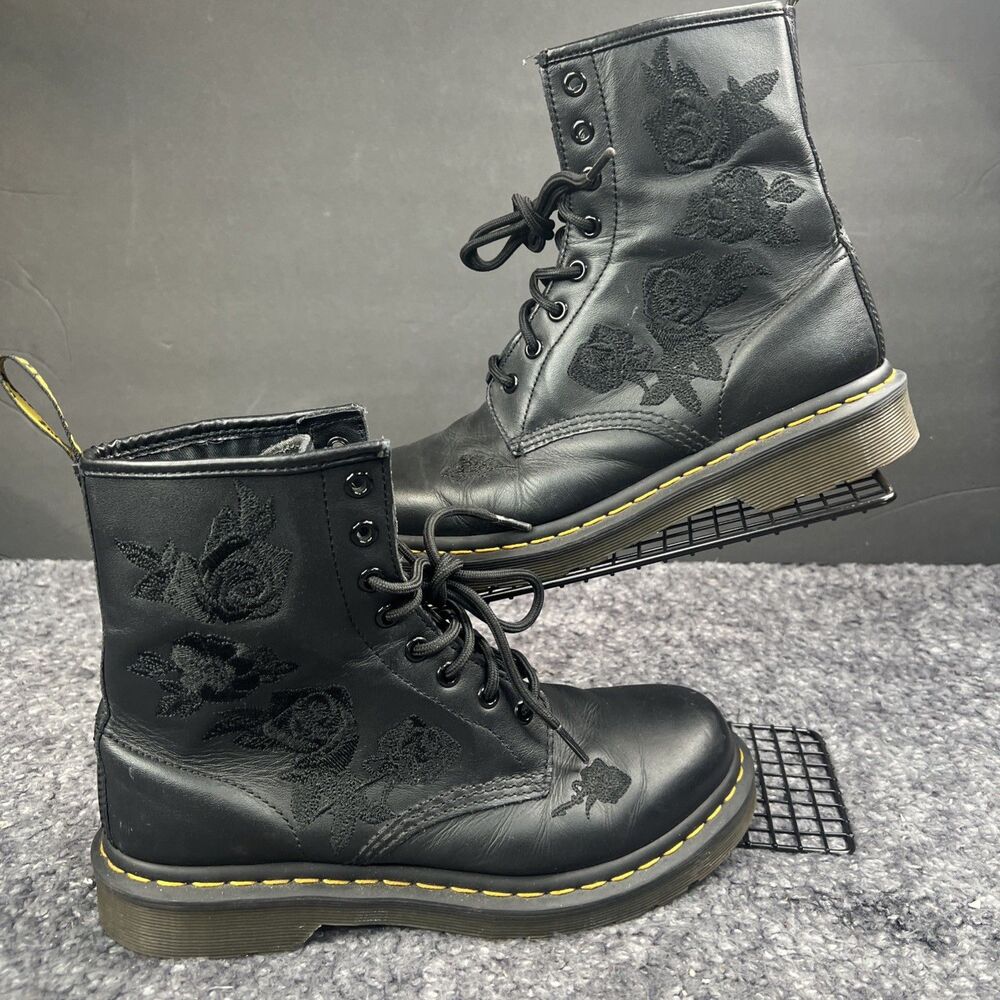Dr Martens 1460 Vonda Mono Embroidered Floral Combat Boots Black Women’s Size 9
